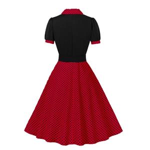 Vintage Polka Dot Collar Short Sleeve Belted Fit and Flare Dress N23714