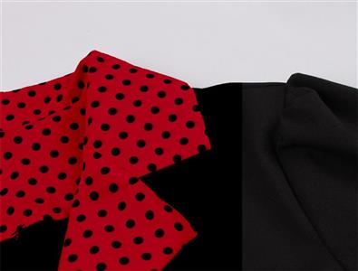 Vintage Polka Dot Collar Short Sleeve Belted Fit and Flare Dress N23714