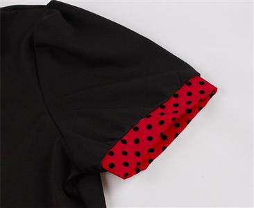 Vintage Polka Dot Collar Short Sleeve Belted Fit and Flare Dress N23714