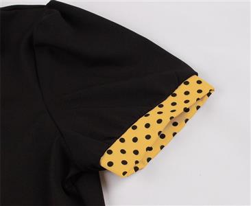 Vintage Polka Dot Collar Short Sleeve Belted Fit and Flare Dress N23715