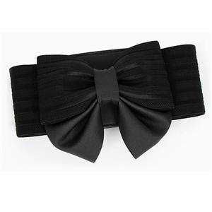 Elegant Black Faux Leather Bowknot Elastic Wide Waistband Belt N18251