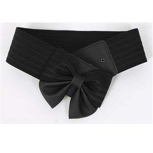 Elegant Black Faux Leather Bowknot Elastic Wide Waistband Belt N18251