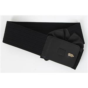 Elegant Black Faux Leather Bowknot Elastic Wide Waistband Belt N18251