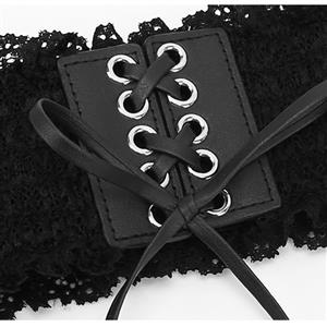 Fashion Black Faux Leather Floral Lace Lace-up Elastic Wide Waist Belt N16944