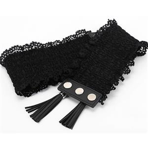 Fashion Black Faux Leather Floral Lace Lace-up Elastic Wide Waist Belt N16944