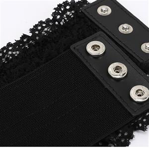 Fashion Black Faux Leather Floral Lace Lace-up Elastic Wide Waist Belt N16944