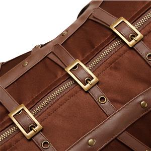 Sexy Brown Leather and Satin Buckle-up Zipper Corset N22904