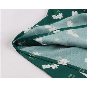 Vintage Green Floral Print Lapel Short Sleeve Cardigan Lace-up Summer Blouse Crop Top Shirt N21334