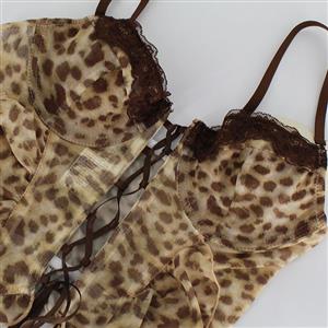 Leopard Print Cami Top with Lace Trim & Ruffle Hem N23991