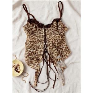 Leopard Print Cami Top with Lace Trim & Ruffle Hem N23991