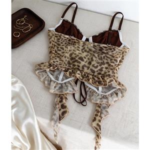 Leopard Print Cami Top with Lace Trim & Ruffle Hem N23991