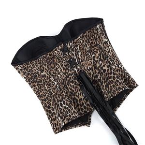 Leopard Print Corset with Side Zipper, Back Lace-Up Bustier, Strapless Waist Trainer for Women N23841