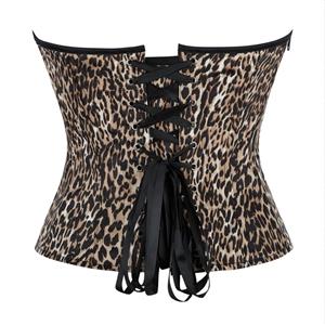 Leopard Print Corset with Side Zipper, Back Lace-Up Bustier, Strapless Waist Trainer for Women N23841