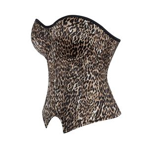 Leopard Print Corset with Side Zipper, Back Lace-Up Bustier, Strapless Waist Trainer for Women N23841