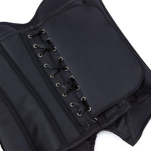 Black Strapless Corset Top with Front Lace-Up, Boned Waist Trainer with Side Zipper N23845