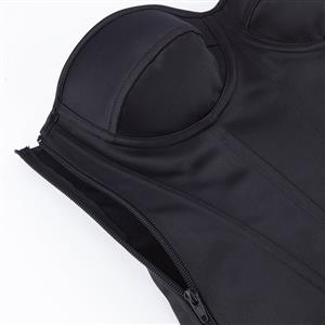 Black Strapless Corset Top with Front Lace-Up, Boned Waist Trainer with Side Zipper N23845