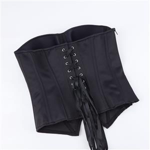 Black Strapless Corset Top with Front Lace-Up, Boned Waist Trainer with Side Zipper N23845