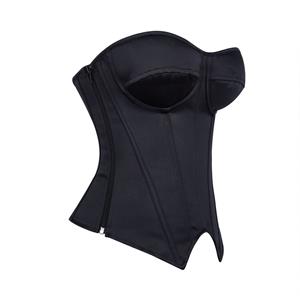 Black Strapless Corset Top with Front Lace-Up, Boned Waist Trainer with Side Zipper N23845