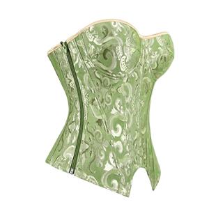 Green Strapless Corset with Floral Jacquard and Back Lace-Up Detail, Vintage Waist Trainer Bustier N23846