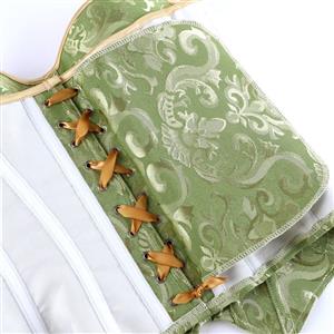 Green Strapless Corset with Floral Jacquard and Back Lace-Up Detail, Vintage Waist Trainer Bustier N23846