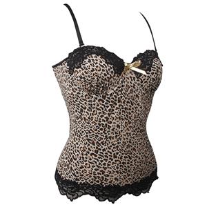 Leopard Print Lace Camisole - Adjustable Straps Back Keyhole Design Women's Top N237831