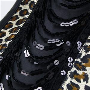 Sexy Leopard Print Sequins Embellished Adjustable Straps Waist Cincher Overbust Corset N18264