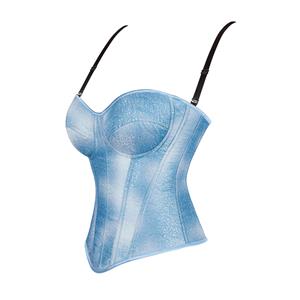Light Blue Corset with Adjustable Back Lace-Up, Strapless Waist Trainer for Steel Bone Women N23848