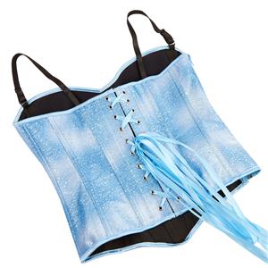 Light Blue Corset with Adjustable Back Lace-Up, Strapless Waist Trainer for Steel Bone Women N23848