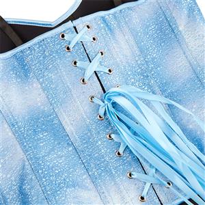 Light Blue Corset with Adjustable Back Lace-Up, Strapless Waist Trainer for Steel Bone Women N23848
