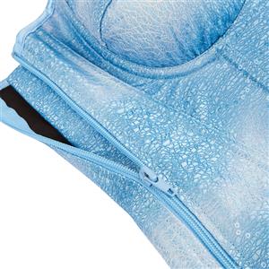 Light Blue Corset with Adjustable Back Lace-Up, Strapless Waist Trainer for Steel Bone Women N23848