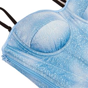 Light Blue Corset with Adjustable Back Lace-Up, Strapless Waist Trainer for Steel Bone Women N23848