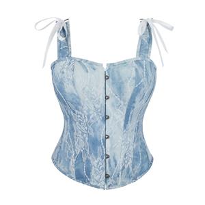 ight blue corset, lace corset top, square neckline corset, front snap corset, adjustable strap corset, bow detail corset, vintage lace bodysuit, romantic shapewear, bridal corset, back hook corset, feminine bustier, everyday shapewear, floral lace top, wedding lingerie, blue lace bodysuit #N23840