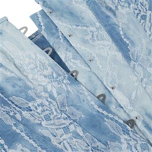 Light Blue Lace Corset Top with Square Neckline, Front Snap Closure & Adjustable Bow Straps N23840