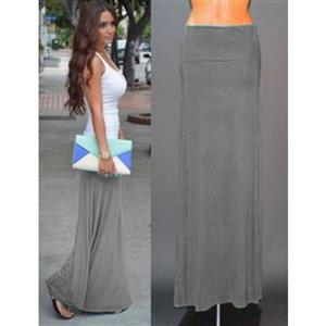 Women Floor Length Skirt, Maxi Skirt, Fold-over Waist Skirt, Modal Solid Flared Maxi Skirt, Super Soft Maxi Skirt, Knit Skirt, #N12875