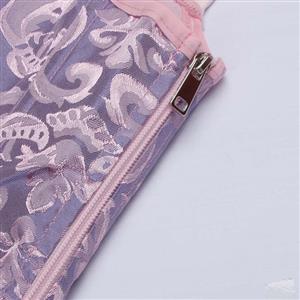 Lilac Lace-Up Dance Bustier Corset with Ruffle Shoulder Straps and Scalloped Hem N237865