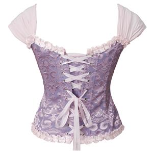 Lilac Lace-Up Dance Bustier Corset with Ruffle Shoulder Straps and Scalloped Hem N237865
