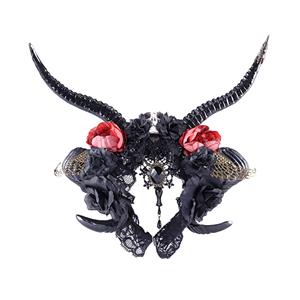 Lolita Lace Rose Antelope Horn Headband Angel Wings Rhinestone Halloween Hair Accessory N21209