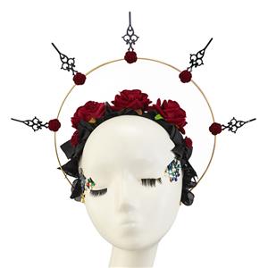Retro Headwear, Gothic Style Black Headwear, Fashion Black Hair Ornament for Women, Vintage Hair Ornament, Casual Headwear, Gothic Dark Lolita Red Ros