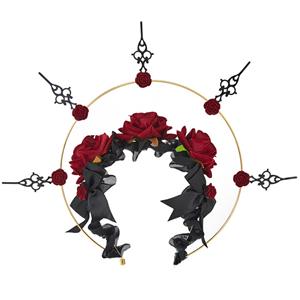 Gothic Lolita Dark Red Rose Needle Halloween Hair Accessory J22910