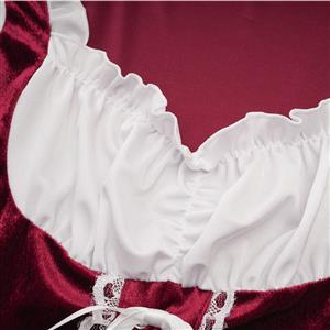 Women's Wine-red Adult Short Sleeve Maid Dress Cosplay Halloween Costume N23194