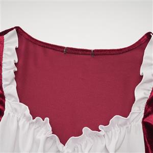 Women's Wine-red Adult Short Sleeve Maid Dress Cosplay Halloween Costume N23194