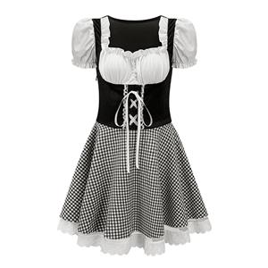 Christmas Cheer Costume, Women's Beer Girl Costume, Bavarian Beer Girl Costume, French Maid Waitress Clubwear, Oktoberfest Wench Adult Dirndl Dress, Girl Cosplay Maid Halloween Costume, Lovely Short Sleeve Dress Costume,#N23195