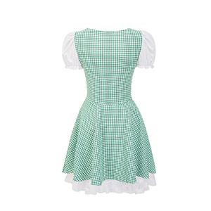 Women's Green Adult Short Sleeve Maid Mini Dress Cosplay Halloween Costume N23088