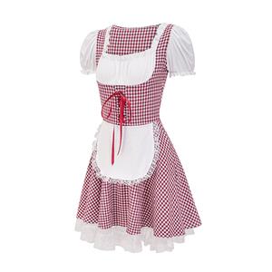 Women's Wine-red Adult Short Sleeve Maid Mini Dress Cosplay Halloween Costume N23090