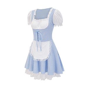 Women's Blue Adult Short Sleeve Maid Mini Dress Cosplay Halloween Costume N23091