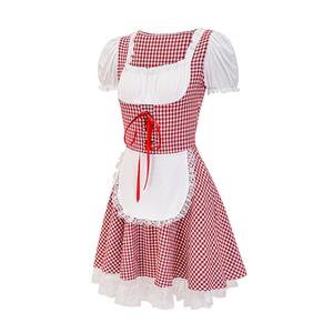 Women's Red Adult Short Sleeve Maid Mini Dress Cosplay Halloween Costume N23246