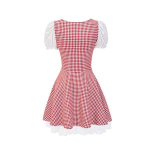 Women's Red Adult Short Sleeve Maid Mini Dress Cosplay Halloween Costume N23246