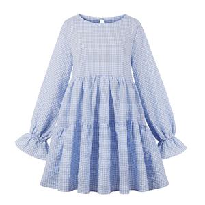 Lovely Checkered Round Neckline Long Flared Sleeves High Waist Simple Fall/Winter Dress N21508