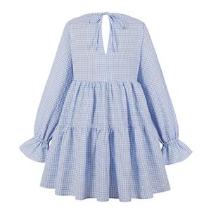 Lovely Checkered Round Neckline Long Flared Sleeves High Waist Simple Fall/Winter Dress N21508