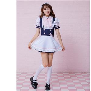 5pcs Lovely French Maid Waist Cincher Apron Mini Dress Anime Cosplay Fancy Costume N19467